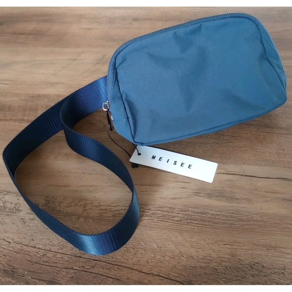 Meisee Nylon Hip/Shoulder Bag Adjustable W/Zip Close Deep Slate Blue NWT 8x5x2